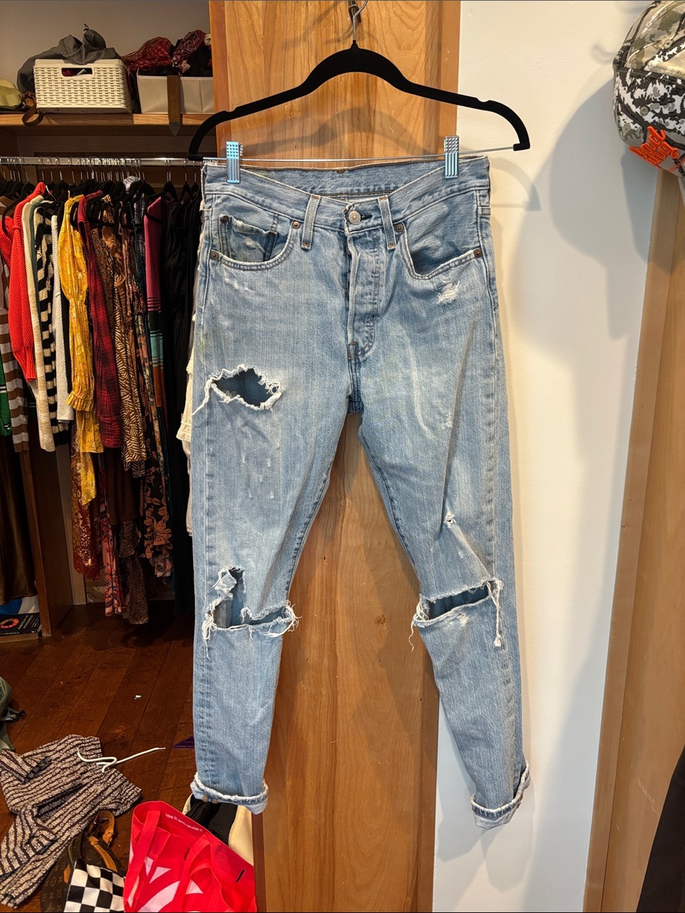 Levi's Light Blue Distressed Straight Leg Jeans